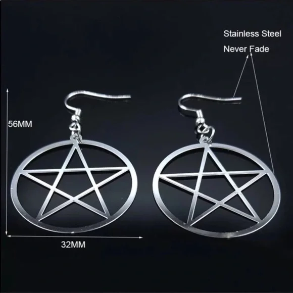 Stainless Steel Pentagram pentacle Earrings Wicca - Picture 4 of 6